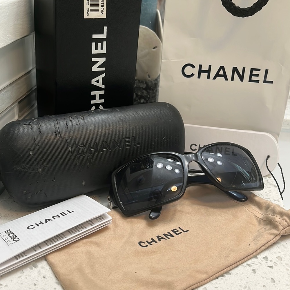 Authentic Chanel Sunglasses with Bag, tags, case, box, and protector